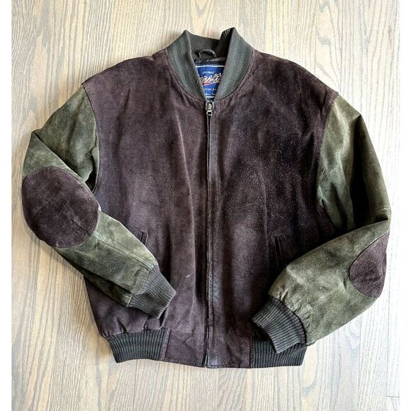 Vintage Varsity Bomber Jacket Real Leather Size Medium Grunge Streetwear